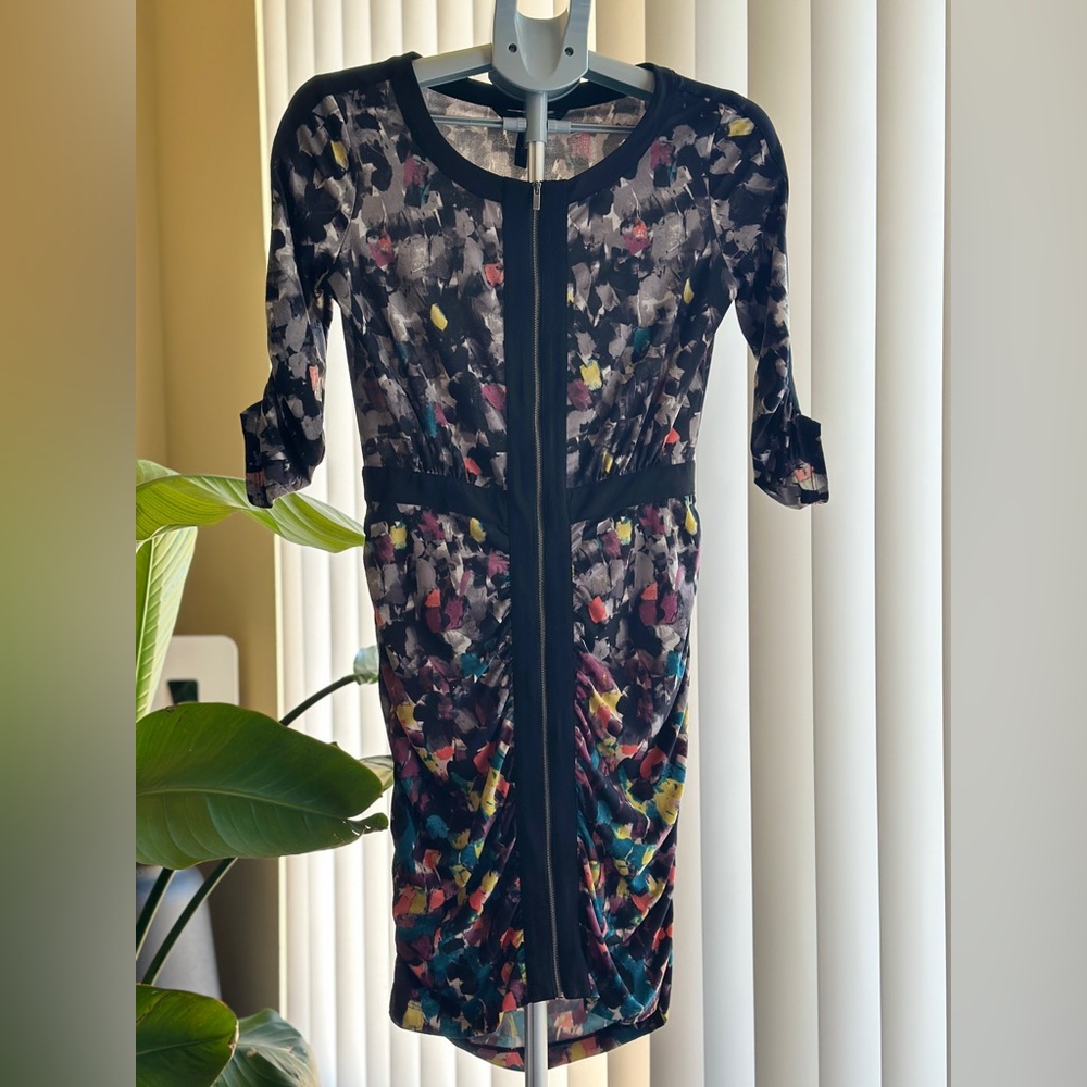 BCBGMaxAzria Black Multicolor Zip-Front Dress